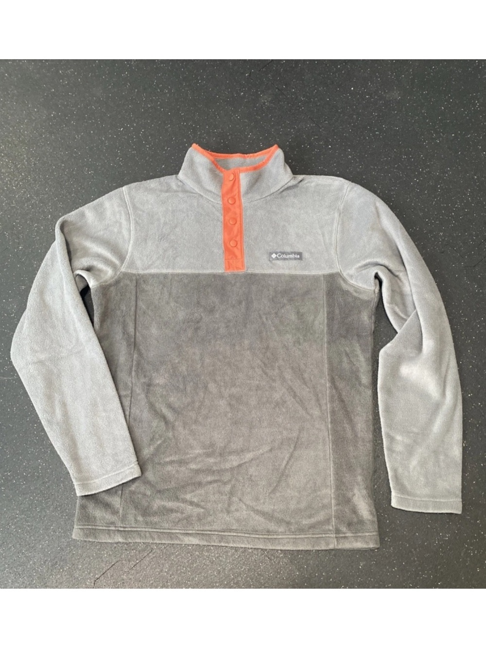Columbia Mens Sz Small Dk/Lt Gray Fleece Pullover Snap T-Neck  Colorblock
